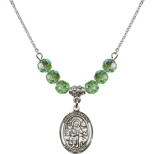 Sterling Silver Saint Germaine Cousin Birthstone Necklace with Peridot Beads - 8211