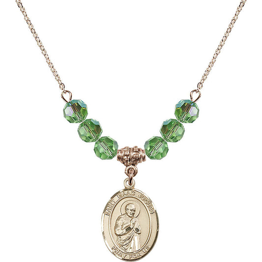 14kt Gold Filled Saint Isaac Jogues Birthstone Necklace with Peridot Beads - 8212