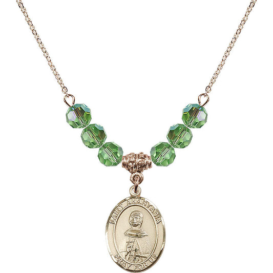 14kt Gold Filled Saint Anastasia Birthstone Necklace with Peridot Beads - 8213