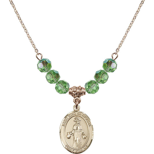14kt Gold Filled Saint Nino de Atocha Birthstone Necklace with Peridot Beads - 8214