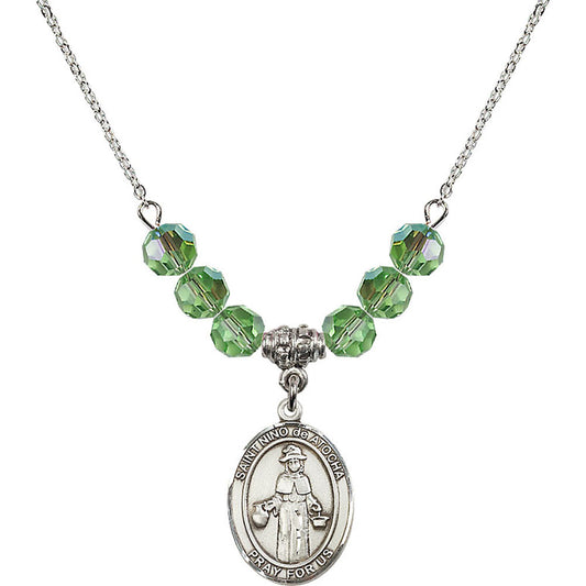 Sterling Silver Saint Nino de Atocha Birthstone Necklace with Peridot Beads - 8214