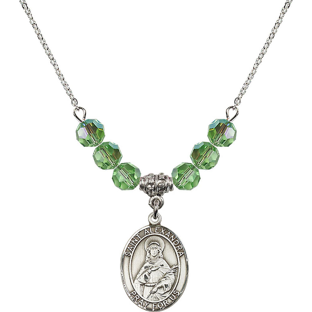 Sterling Silver Saint Alexandra Birthstone Necklace with Peridot Beads - 8215