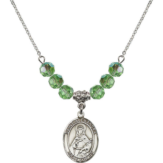 Sterling Silver Saint Alexandra Birthstone Necklace with Peridot Beads - 8215