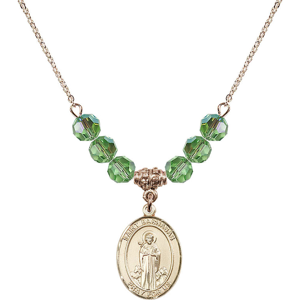 14kt Gold Filled Saint Barnabas Birthstone Necklace with Peridot Beads - 8216