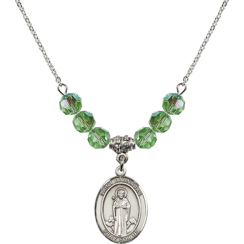 Sterling Silver Saint Barnabas Birthstone Necklace with Peridot Beads - 8216