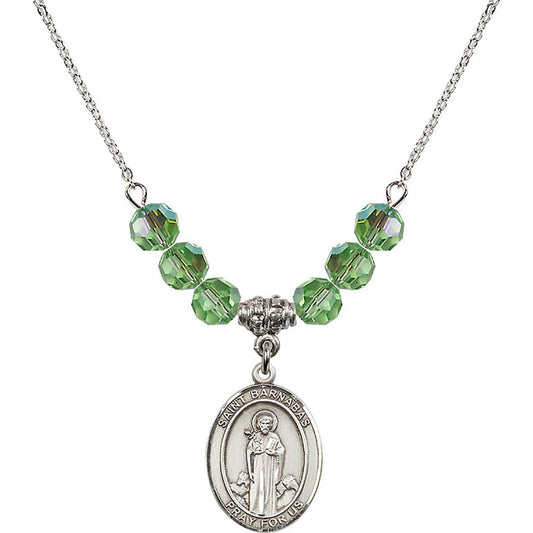 Sterling Silver Saint Barnabas Birthstone Necklace with Peridot Beads - 8216