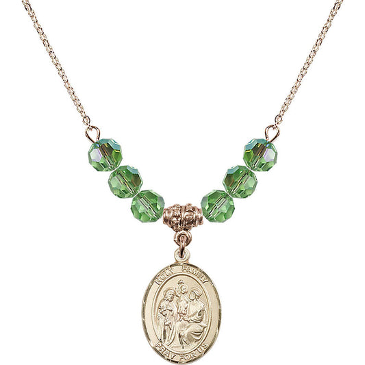 14kt Gold Filled Holy Family Birthstone Necklace with Peridot Beads - 8218