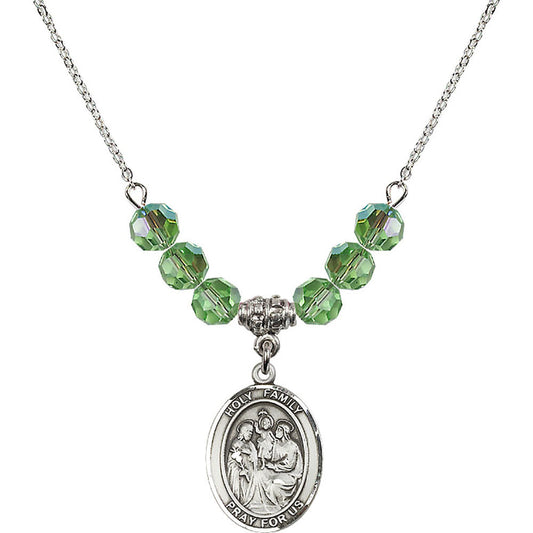 Sterling Silver Holy Family Birthstone Necklace with Peridot Beads - 8218