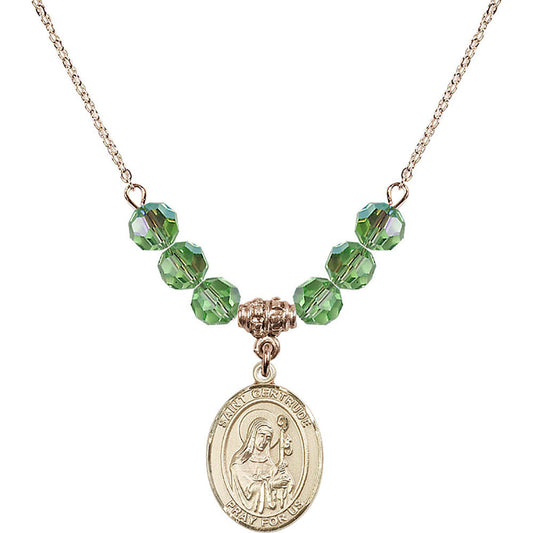 14kt Gold Filled Saint Gertrude of Nivelles Birthstone Necklace with Peridot Beads - 8219