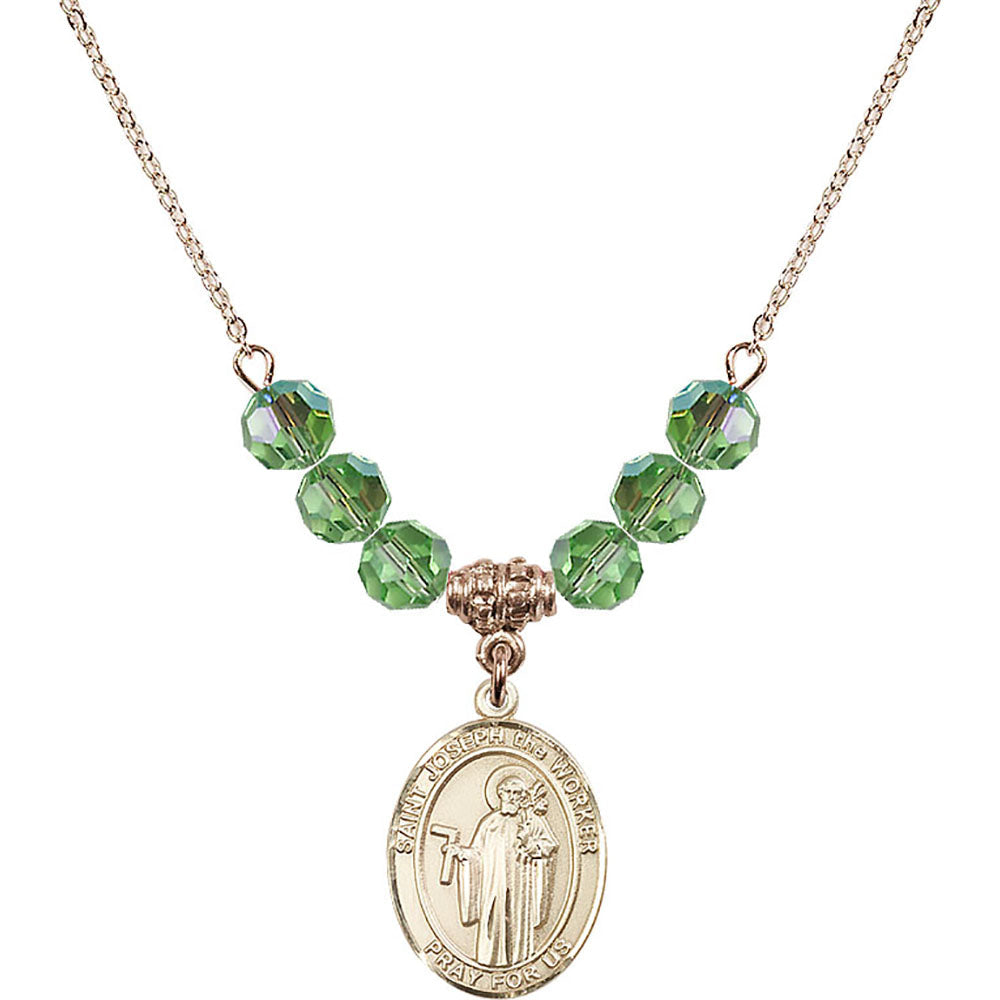 14kt Gold Filled Saint Joseph the Worker Birthstone Necklace with Peridot Beads - 8220