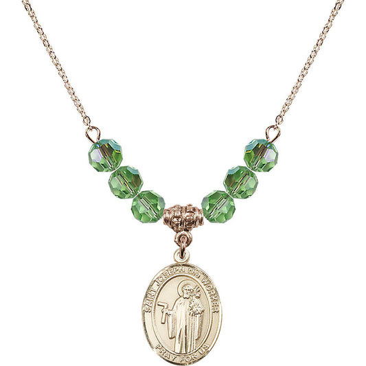 14kt Gold Filled Saint Joseph the Worker Birthstone Necklace with Peridot Beads - 8220
