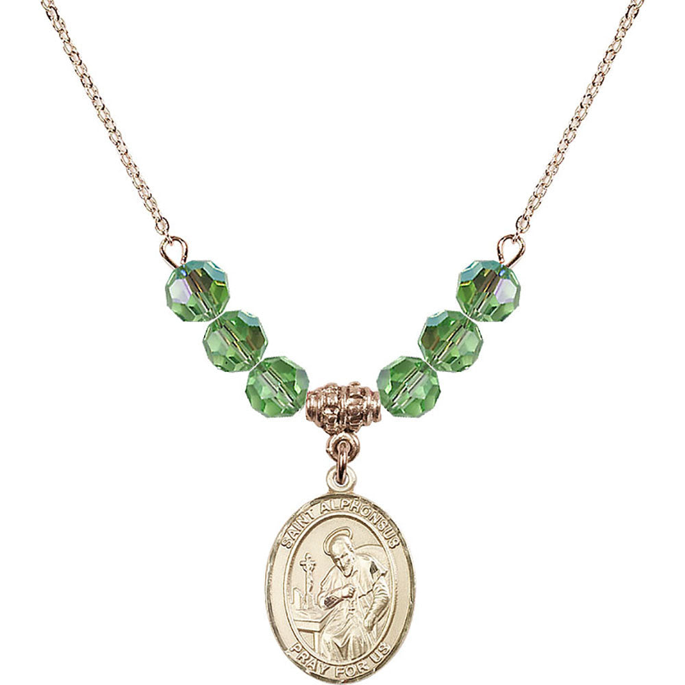 14kt Gold Filled Saint Alphonsus Birthstone Necklace with Peridot Beads - 8221