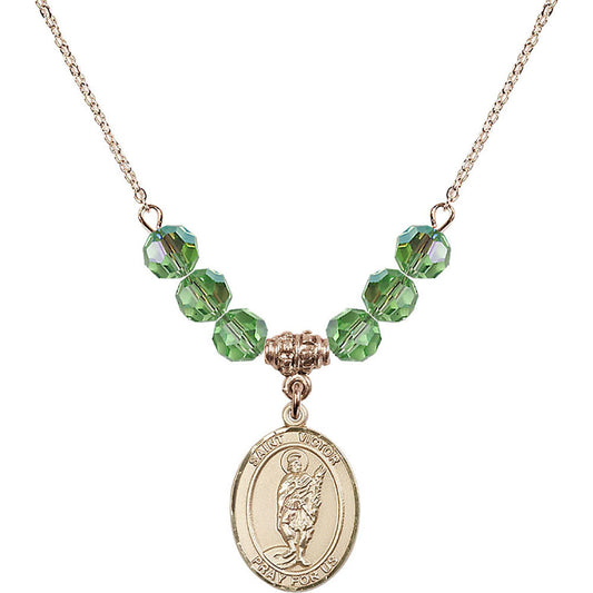 14kt Gold Filled Saint Victor of Marseilles Birthstone Necklace with Peridot Beads - 8223