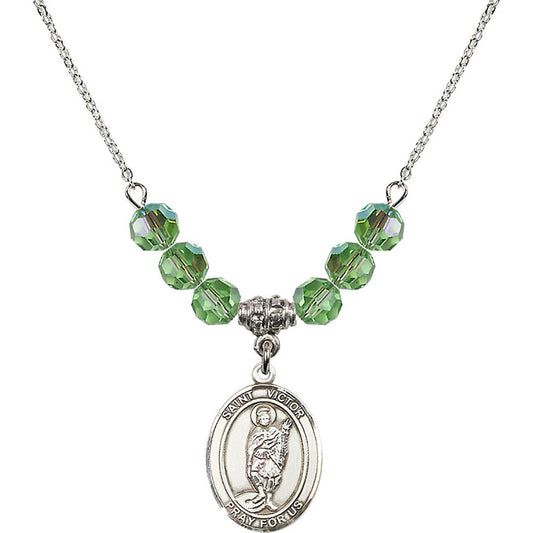 Sterling Silver Saint Victor of Marseilles Birthstone Necklace with Peridot Beads - 8223