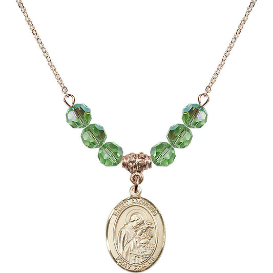 14kt Gold Filled Saint Aloysius Gonzaga Birthstone Necklace with Peridot Beads - 8225