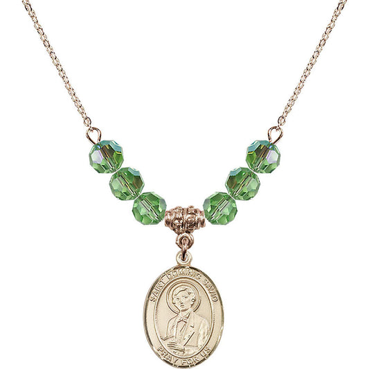 14kt Gold Filled Saint Dominic Savio Birthstone Necklace with Peridot Beads - 8227