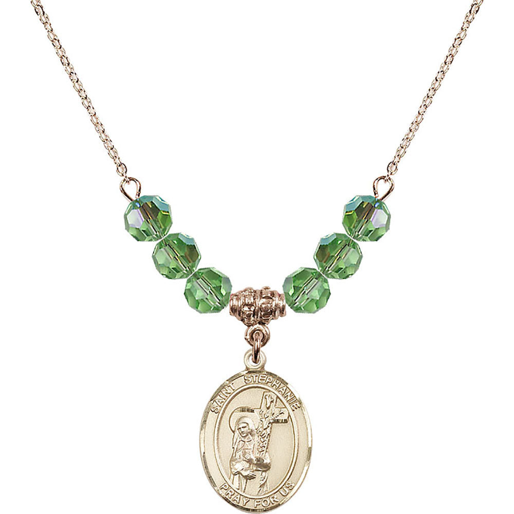14kt Gold Filled Saint Stephanie Birthstone Necklace with Peridot Beads - 8228