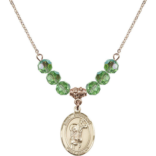 14kt Gold Filled Saint Stephanie Birthstone Necklace with Peridot Beads - 8228