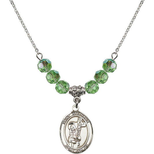 Sterling Silver Saint Stephanie Birthstone Necklace with Peridot Beads - 8228