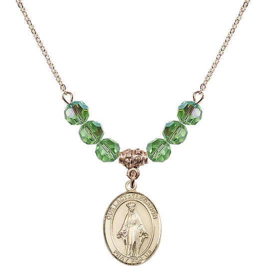 14kt Gold Filled Our Lady of Lebanon Birthstone Necklace with Peridot Beads - 8229