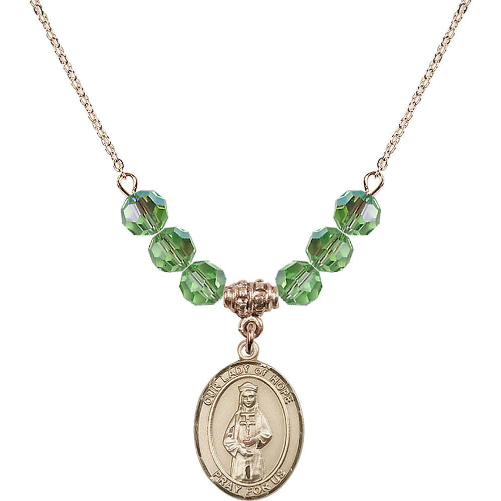 14kt Gold Filled Our Lady of Hope Birthstone Necklace with Peridot Beads - 8230