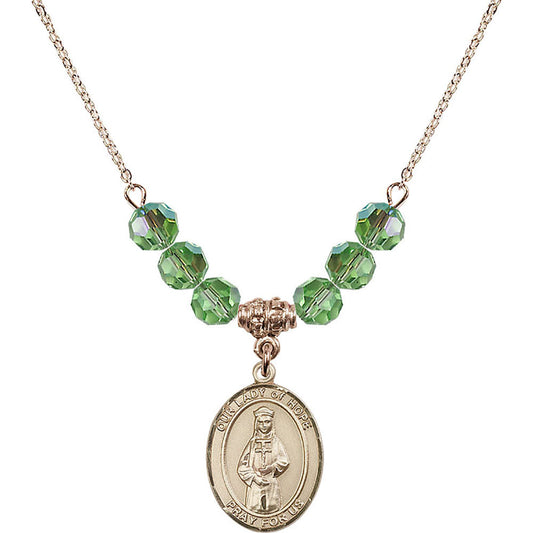 14kt Gold Filled Our Lady of Hope Birthstone Necklace with Peridot Beads - 8230