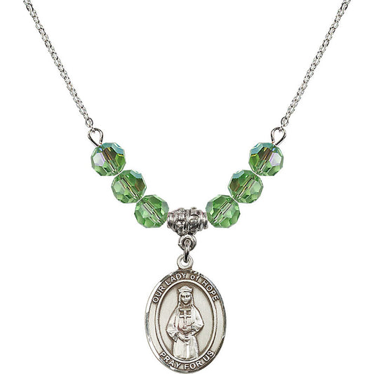 Sterling Silver Our Lady of Hope Birthstone Necklace with Peridot Beads - 8230
