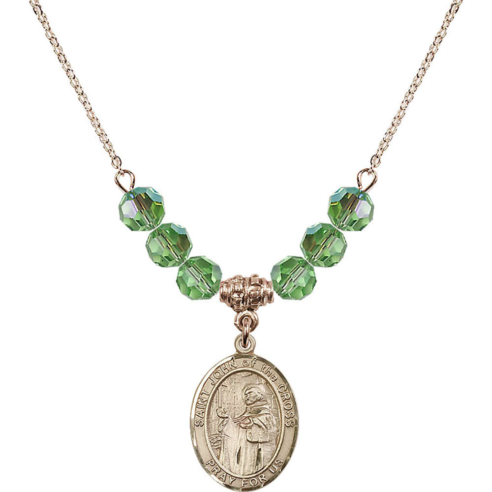 14kt Gold Filled Saint John of the Cross Birthstone Necklace with Peridot Beads - 8231