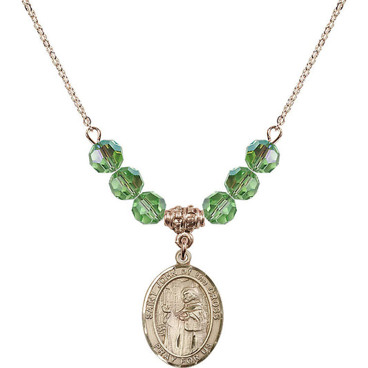 14kt Gold Filled Saint John of the Cross Birthstone Necklace with Peridot Beads - 8231