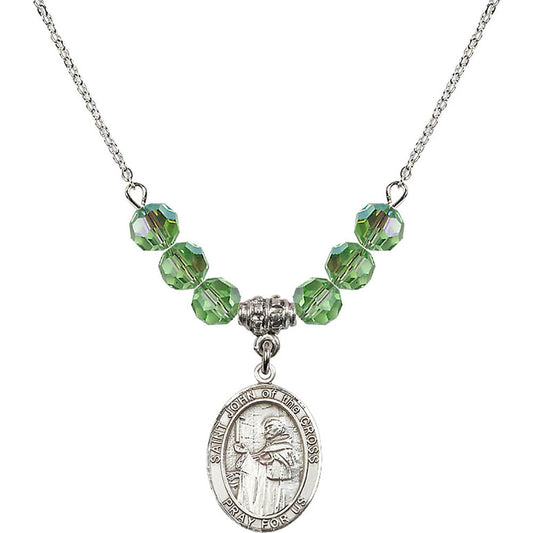 Sterling Silver Saint John of the Cross Birthstone Necklace with Peridot Beads - 8231
