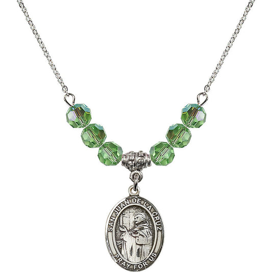 Sterling Silver San Juan de la Cruz Birthstone Necklace with Peridot Beads - 8232