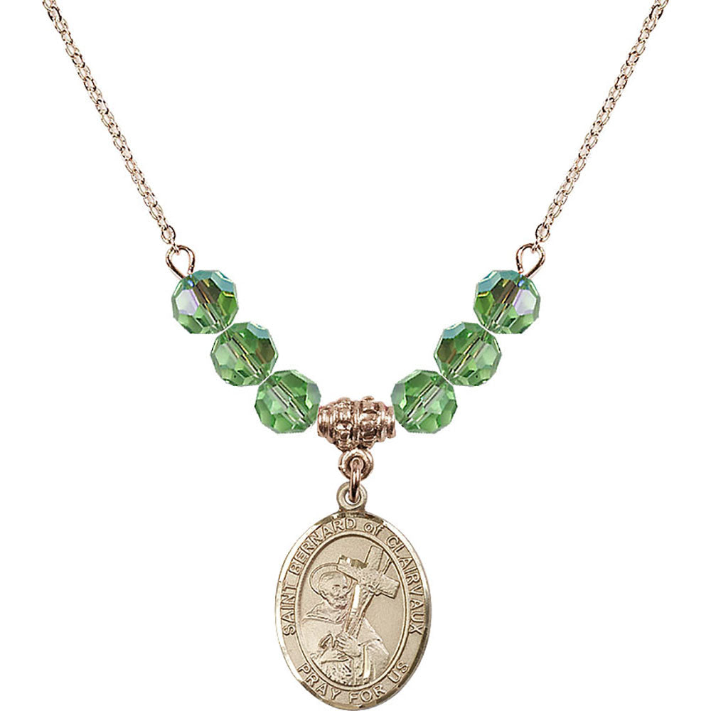 14kt Gold Filled Saint Bernard of Clairvaux Birthstone Necklace with Peridot Beads - 8233