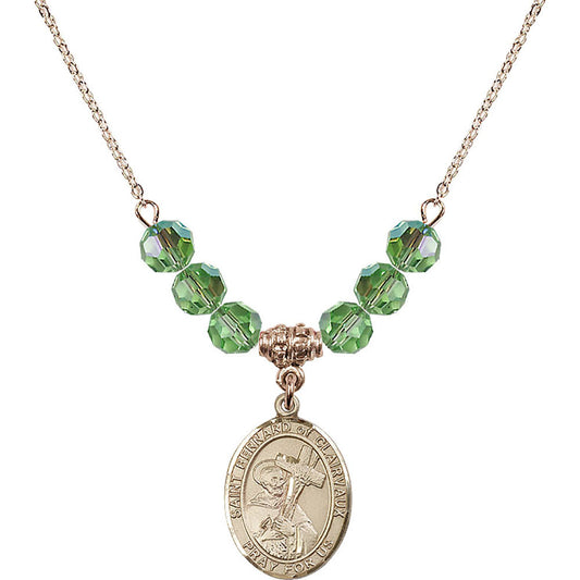 14kt Gold Filled Saint Bernard of Clairvaux Birthstone Necklace with Peridot Beads - 8233