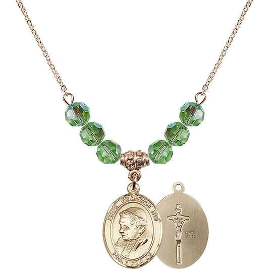 14kt Gold Filled Pope Emeritace Benedict XVI Birthstone Necklace with Peridot Beads - 8235