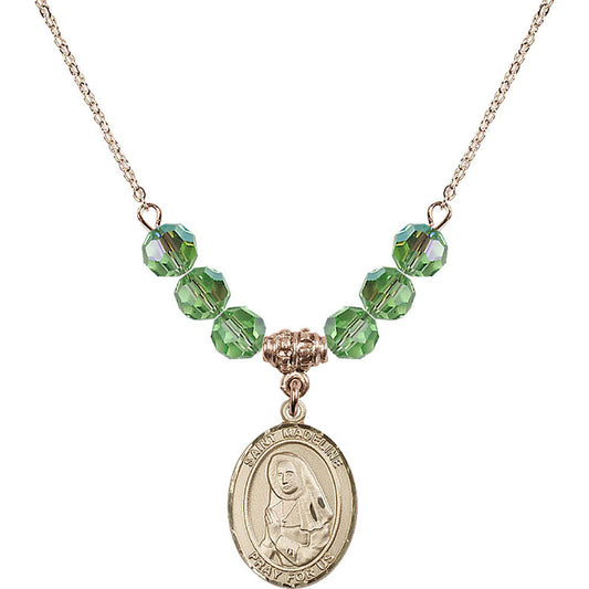 14kt Gold Filled Saint Madeline Sophie Barat Birthstone Necklace with Peridot Beads - 8236