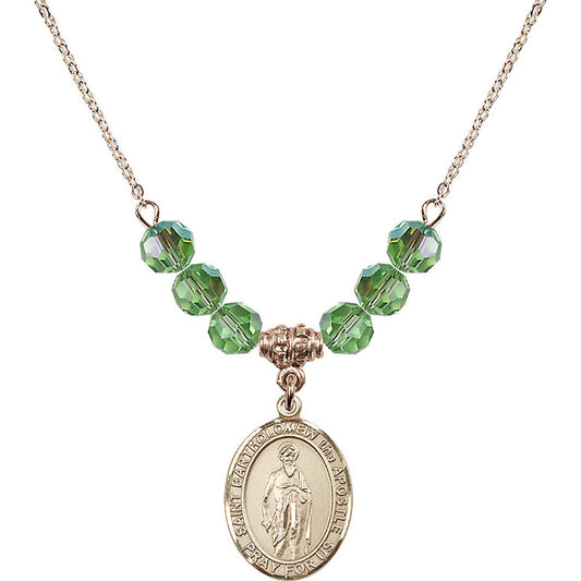 14kt Gold Filled Saint Bartholomew the Apostle Birthstone Necklace with Peridot Beads - 8238