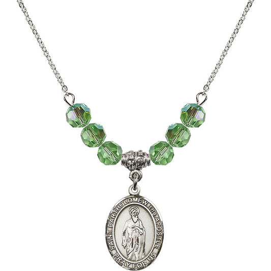 Sterling Silver Saint Bartholomew the Apostle Birthstone Necklace with Peridot Beads - 8238