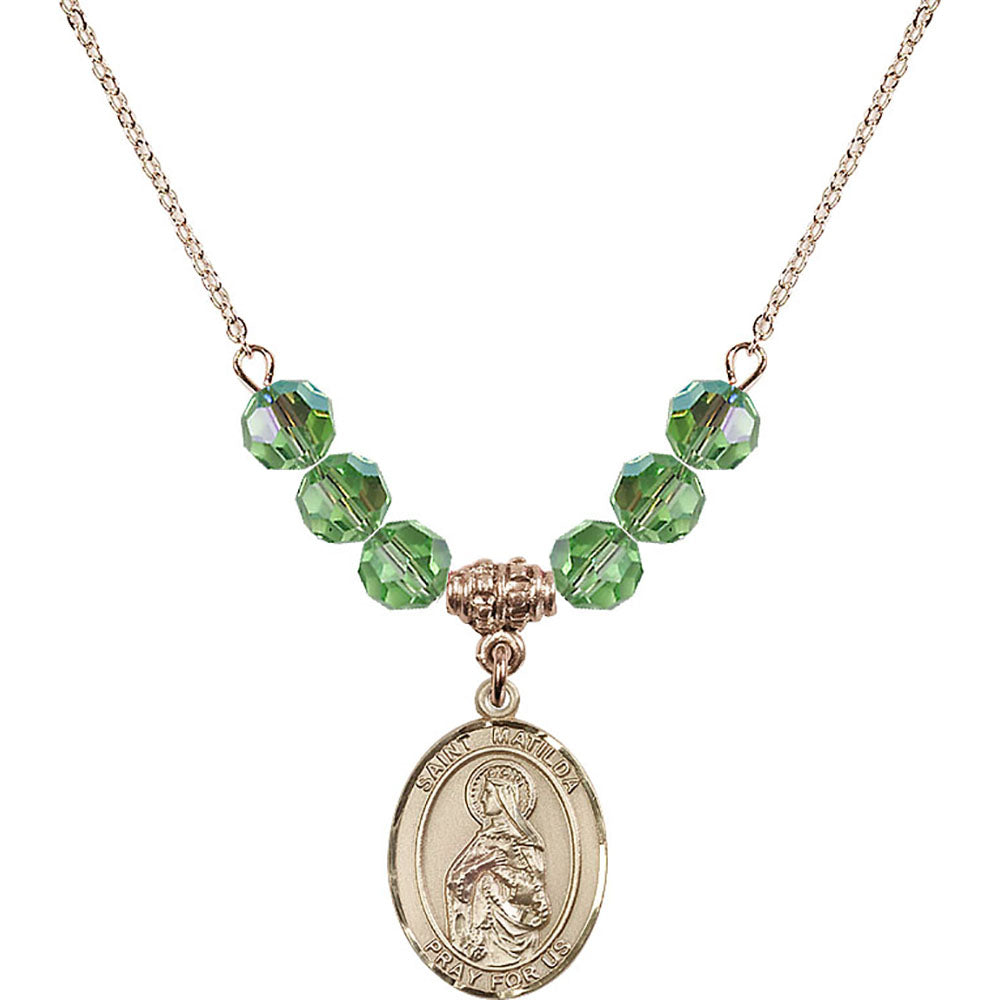 14kt Gold Filled Saint Matilda Birthstone Necklace with Peridot Beads - 8239