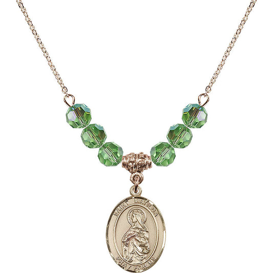 14kt Gold Filled Saint Matilda Birthstone Necklace with Peridot Beads - 8239