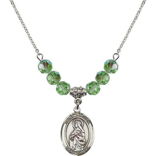 Sterling Silver Saint Matilda Birthstone Necklace with Peridot Beads - 8239