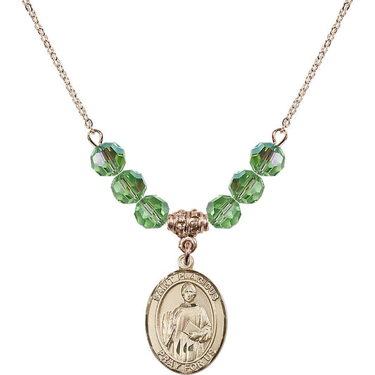 14kt Gold Filled Saint Placidus Birthstone Necklace with Peridot Beads - 8240