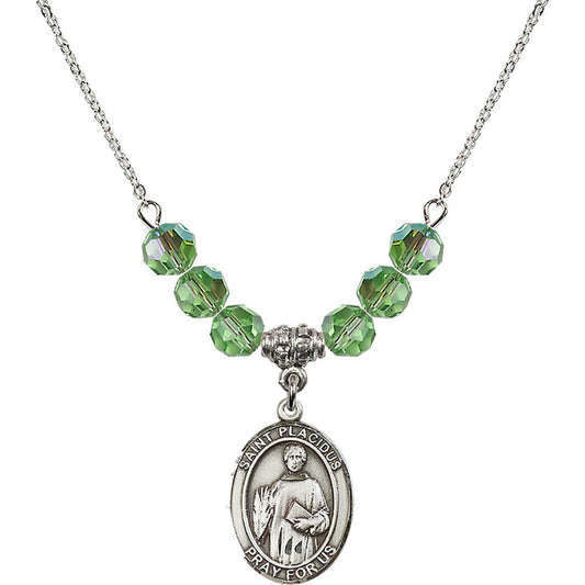 Sterling Silver Saint Placidus Birthstone Necklace with Peridot Beads - 8240