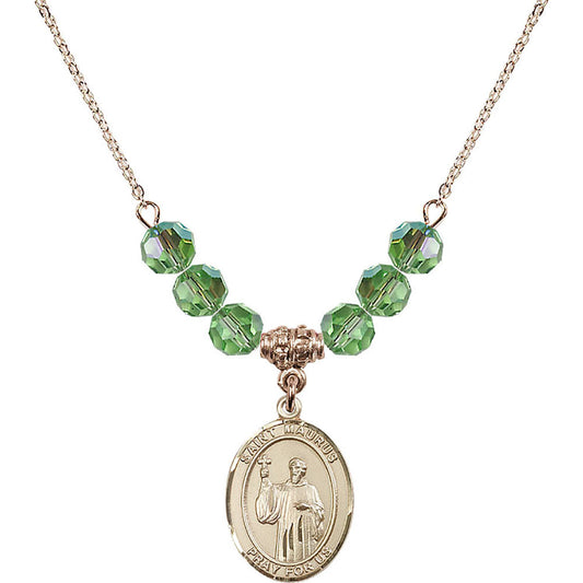 14kt Gold Filled Saint Maurus Birthstone Necklace with Peridot Beads - 8241