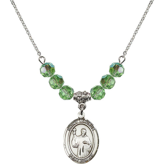 Sterling Silver Saint Maurus Birthstone Necklace with Peridot Beads - 8241