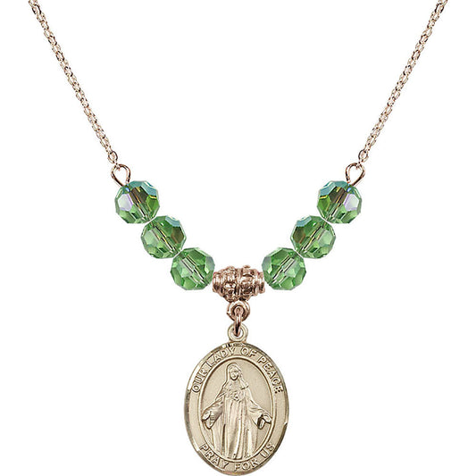 14kt Gold Filled Our Lady of Peace Birthstone Necklace with Peridot Beads - 8245