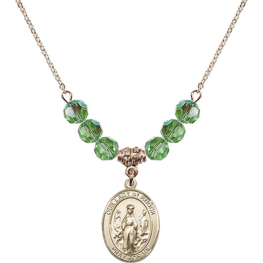 14kt Gold Filled Our Lady of Knock Birthstone Necklace with Peridot Beads - 8246
