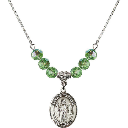 Sterling Silver Our Lady of Knock Birthstone Necklace with Peridot Beads - 8246