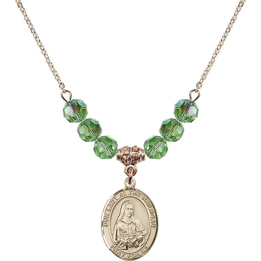 14kt Gold Filled Our Lady of the Railroad Birthstone Necklace with Peridot Beads - 8247