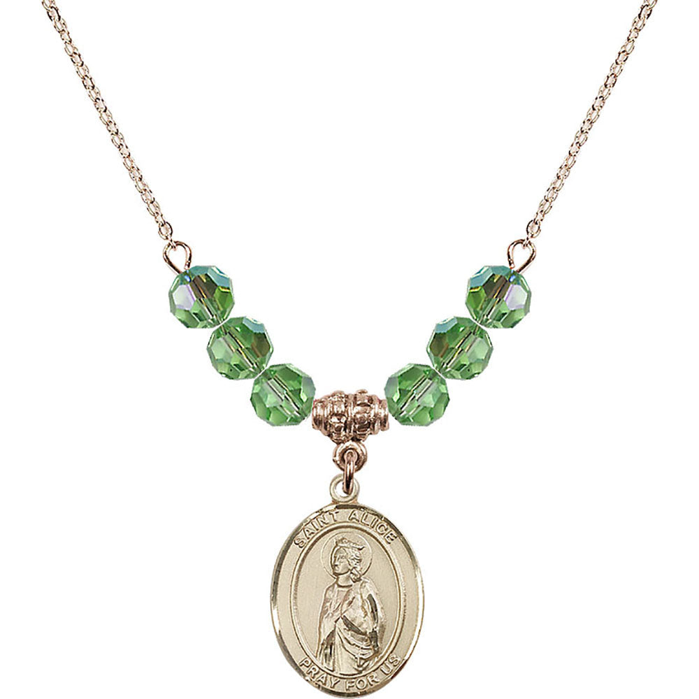 14kt Gold Filled Saint Alice Birthstone Necklace with Peridot Beads - 8248