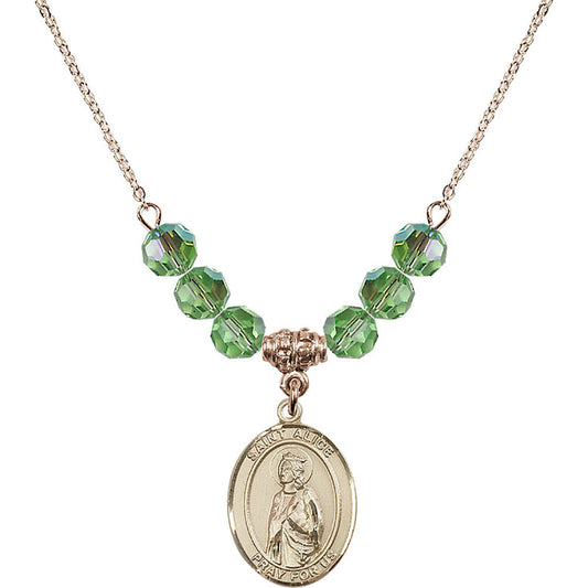 14kt Gold Filled Saint Alice Birthstone Necklace with Peridot Beads - 8248